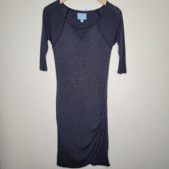 CeCe Cynthia Steffe Heather Gray 1/2 Sleeve Gathered Side Dress Size S - Picture 2 of 8